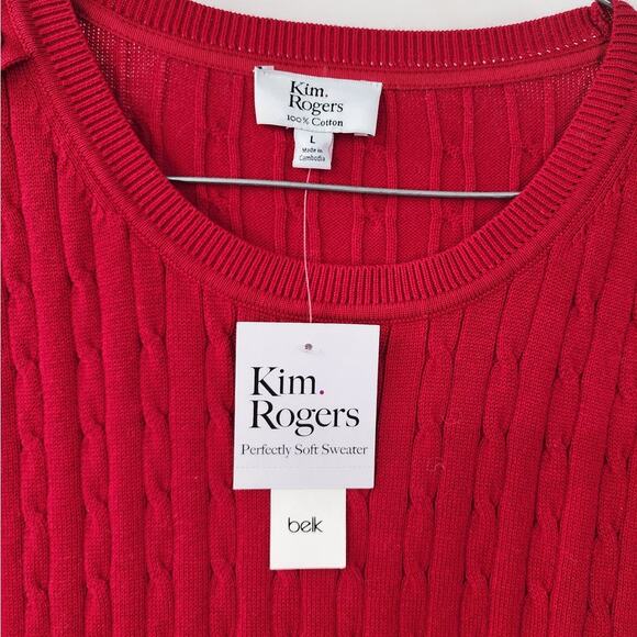 KIM ROGERS Red Cable Knit Sweater Womens Size Large *NWT - Picture 2 of 3